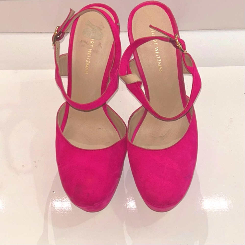 Stuart Weitzman hot pink Avenue 130 Suede Platform Pump